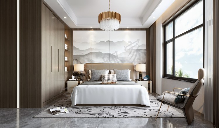 180平融创美盛象湖壹号新中式风格-家居氛围中的东方气质-卧室效果图及设计说明