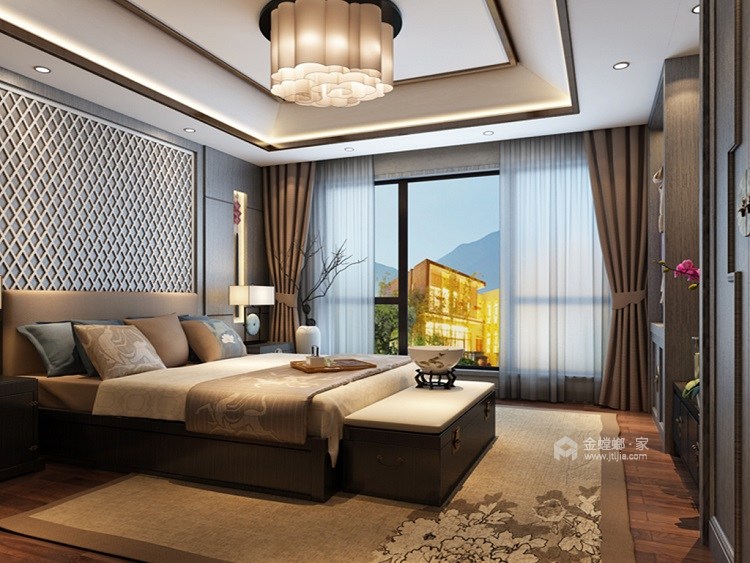 200平三湘森林海尚新中式风格-卧室效果图及设计说明