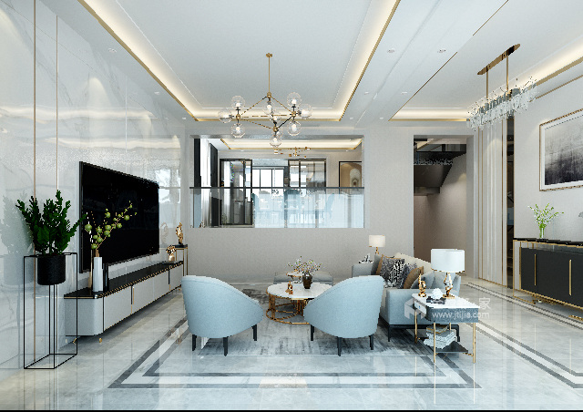260平花语盈墅嘉园现代风格-客厅效果图及设计说明