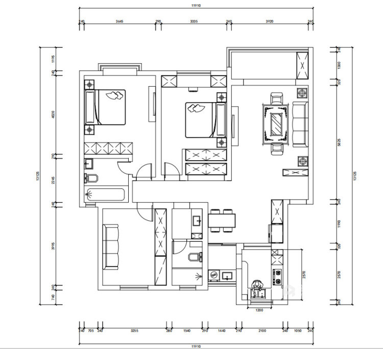 132平柳明公寓现代风格-平面布置图