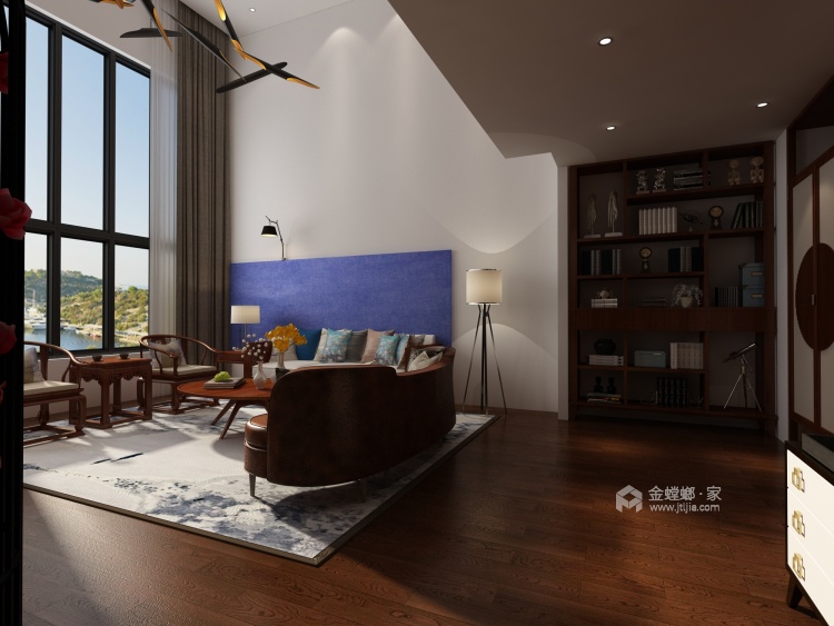 500平臻水岸新中式-客厅效果图及设计说明