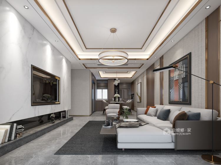 142平吾悦首府现代风格-品质生活-客厅效果图及设计说明