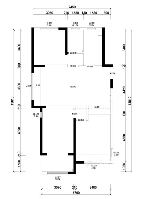 130平世纪凤凰城现代风格-业主需求&原始结构图