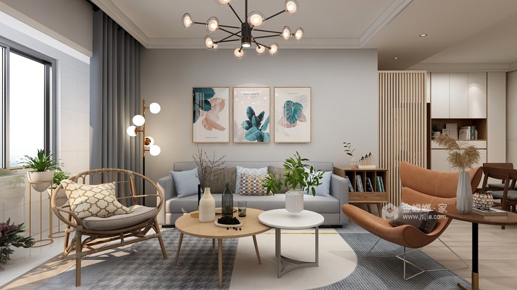 120平瑞马名门北欧风格-清新北欧三室 灰木色INS感居家-客厅效果图及设计说明