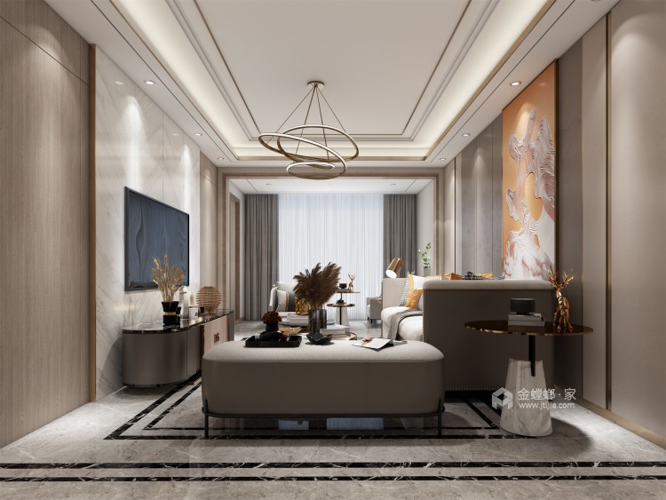 145平翡翠雅苑现代风格-轻奢质感住宅-客厅效果图及设计说明