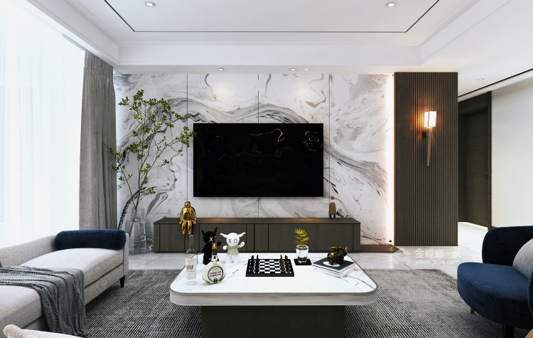 190平融创美盛象湖壹号现代风格-客厅效果图及设计说明