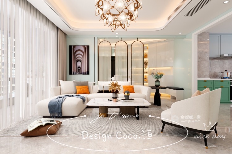110平华润中央公园现代风格-客厅效果图及设计说明