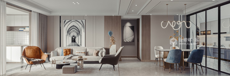 126平未来城现代风格-活力轻奢-客厅效果图及设计说明