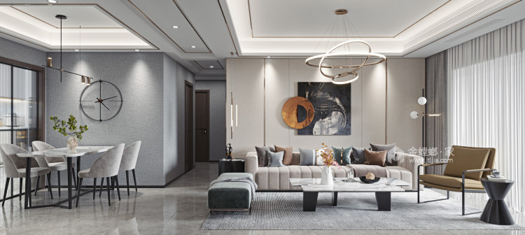 135平未来城现代风格-生活理想家-客厅效果图及设计说明