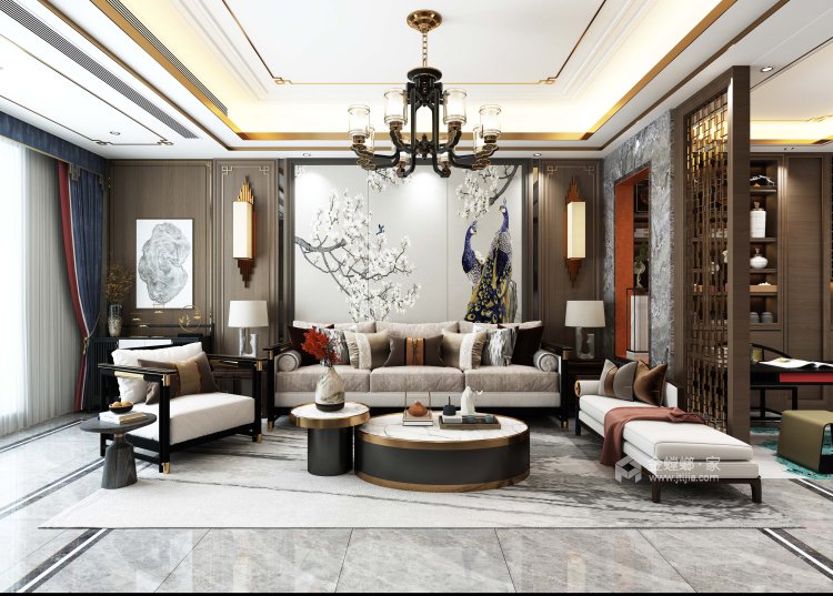 460平玫瑰园中式风格-东方的现代意蕴-客厅效果图及设计说明