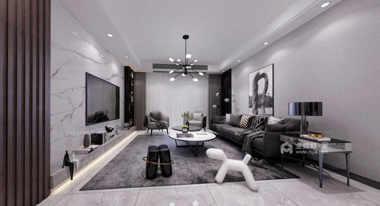 127平碧桂园现代风格-极简空间-客厅效果图及设计说明