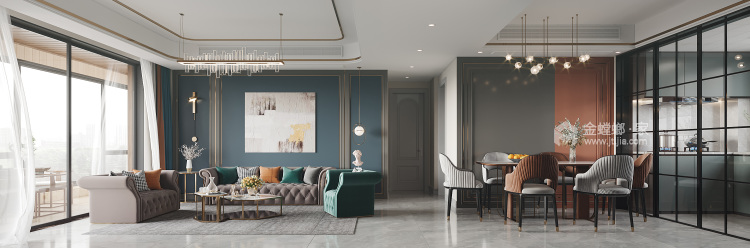 166平汀海壹品美式风格-客厅效果图及设计说明