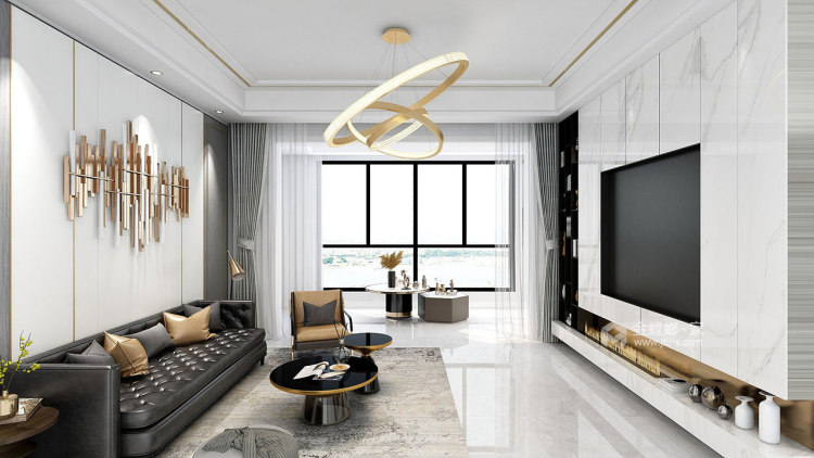 126平雍景湾现代风格-简约黑白金-客厅效果图及设计说明