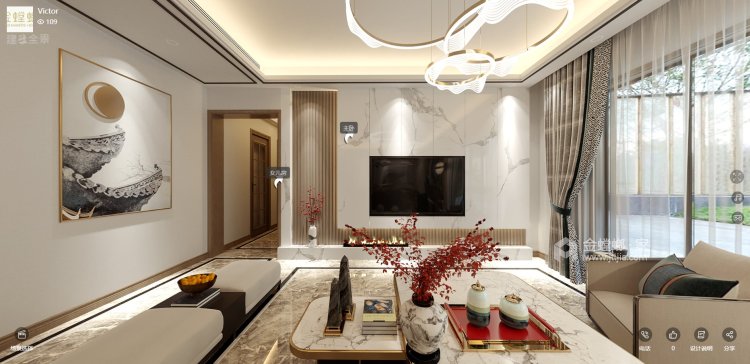 138平凤凰兰亭新中式风格-客厅效果图及设计说明