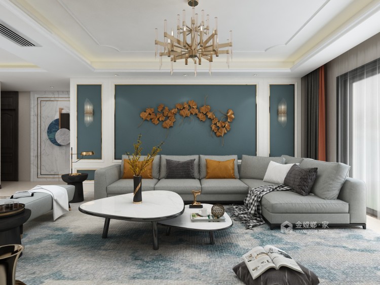 135平卡纳溪谷简美风格-美式轻奢,直撩心底的优雅魔力-客厅效果图及设计说明