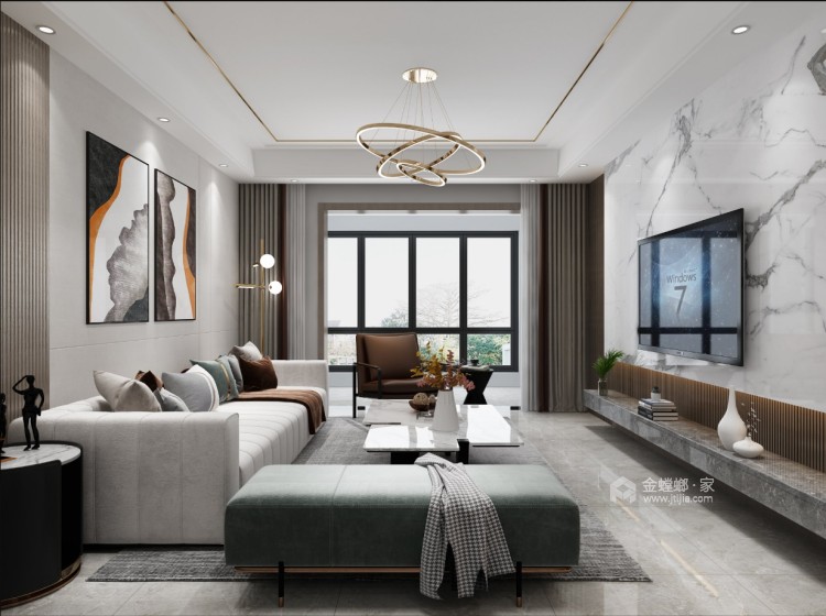 145平新滨湖孔雀城现代风格-简约轻奢-客厅效果图及设计说明
