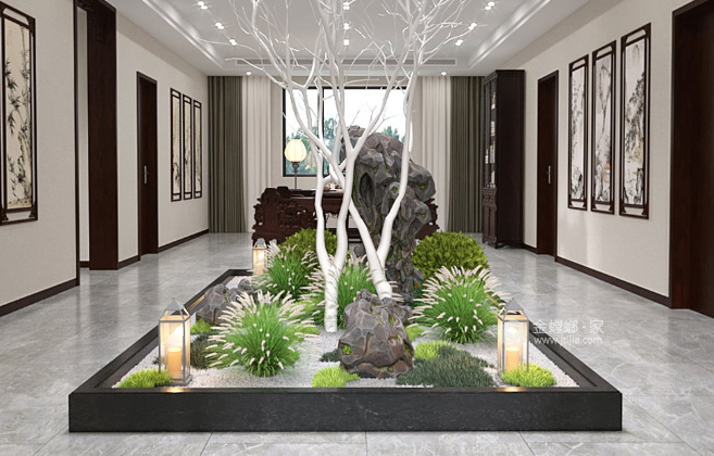 400平金水湾中式风格-客厅效果图及设计说明