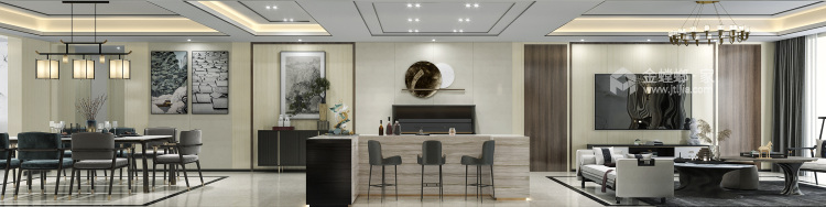 400平自建别墅新中式风格-客厅效果图及设计说明