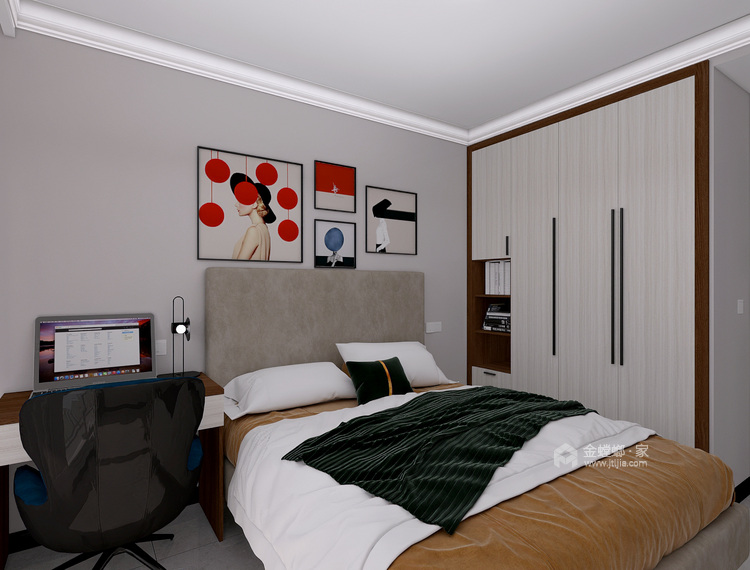 80平静港清岛湾现代风格-卧室效果图及设计说明