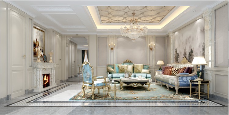 500平庐山国际法式风格-客厅效果图及设计说明