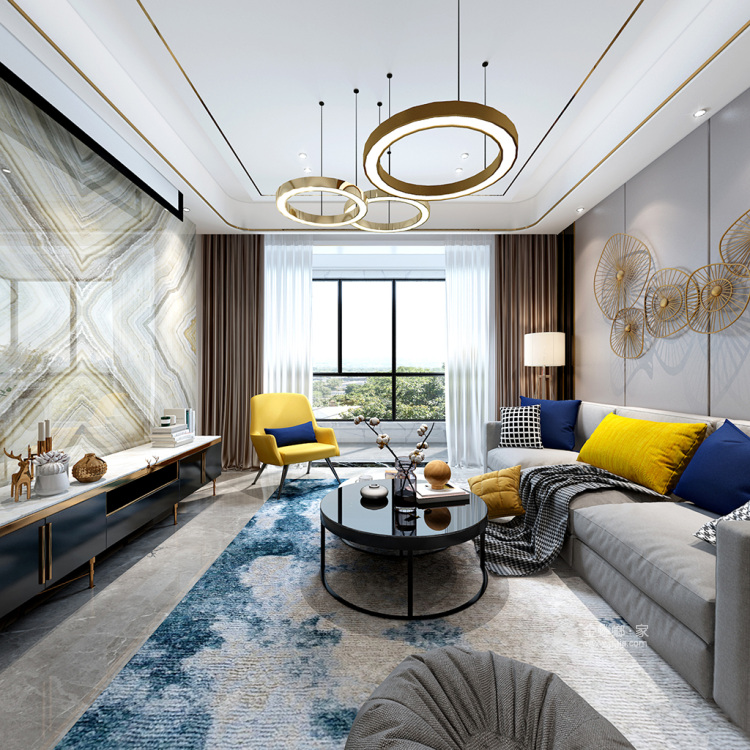 130平御景龙湾现代风格-客厅效果图及设计说明