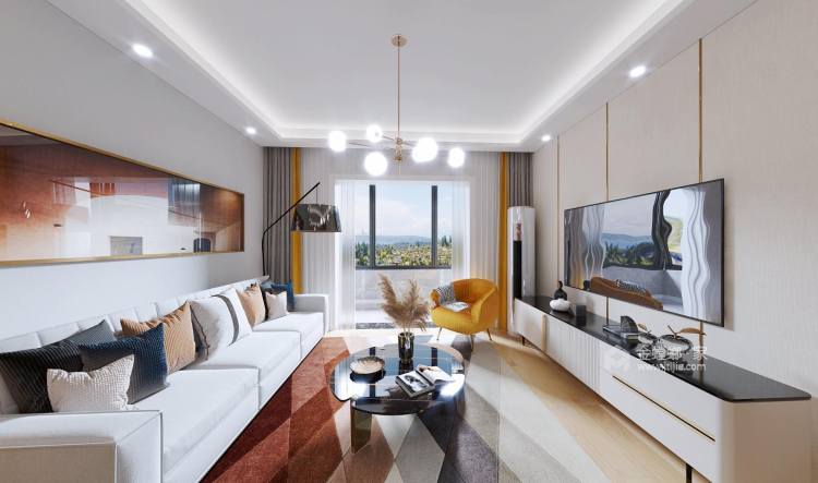 88平龙西新寓现代风格-三口品质之家-客厅效果图及设计说明