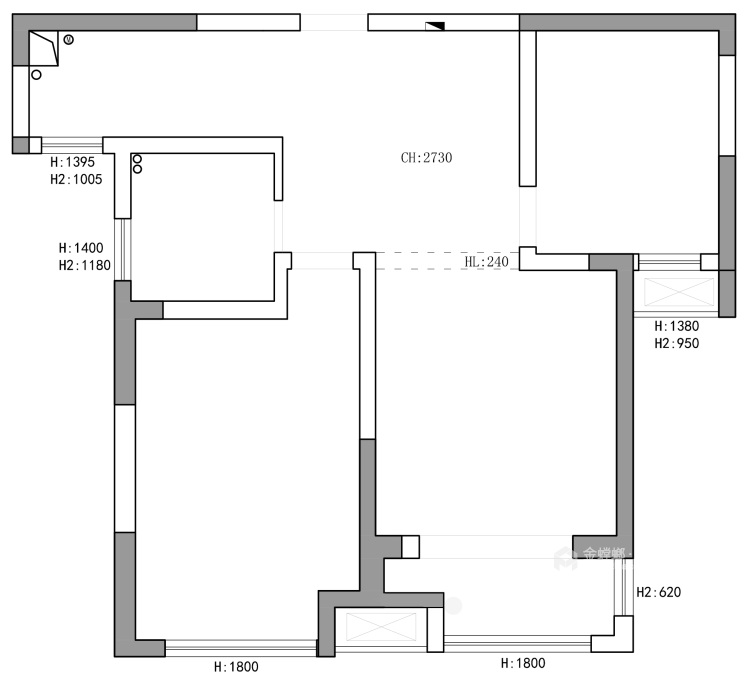 91平金域蓝湾现代风格-随性自由的婚房-业主需求&原始结构图