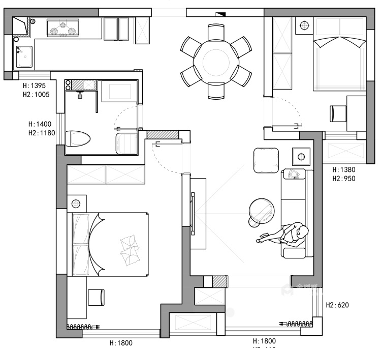 91平金域蓝湾现代风格-随性自由的婚房-平面设计图及设计说明