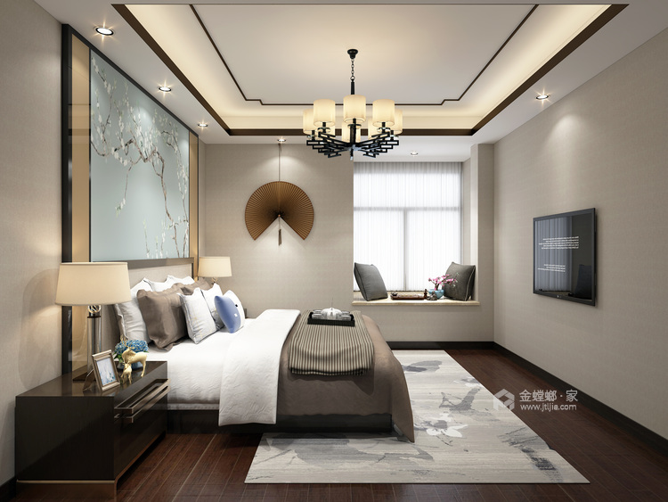 410平水岸公馆别墅中式风格-卧室效果图及设计说明