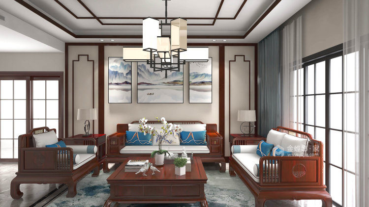 165平河畔新世界中式风格-中式的经久耐看-客厅效果图及设计说明