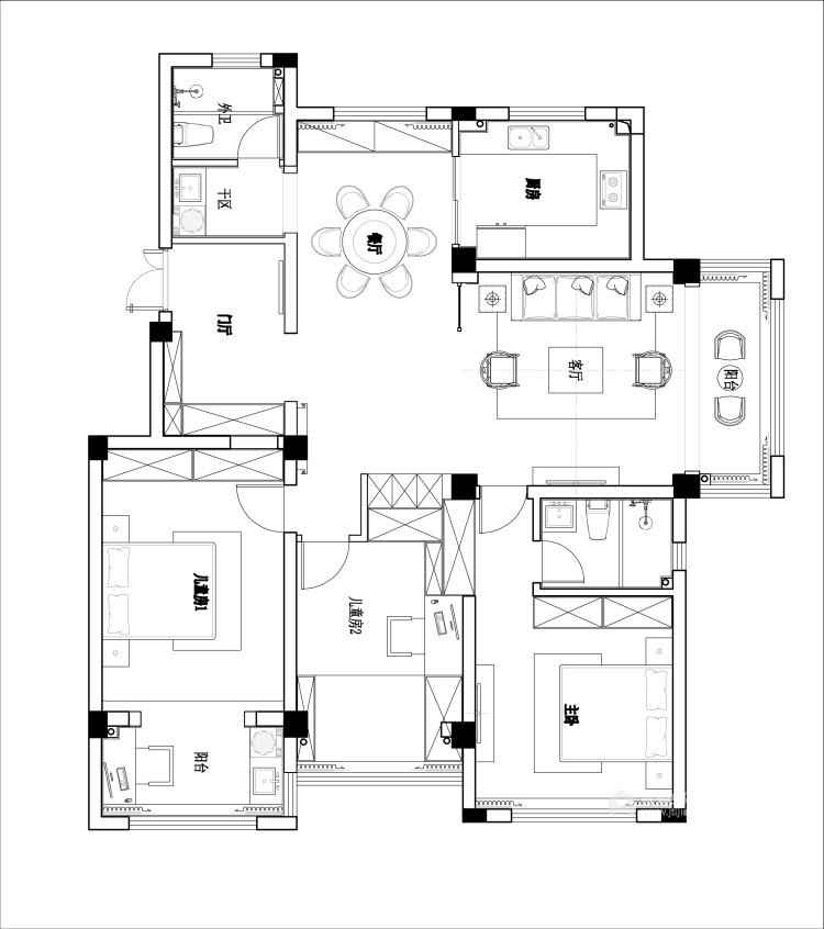 120平塞纳公馆新中式风格-空间的层次感-平面设计图及设计说明