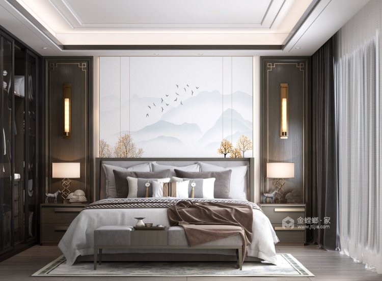 120平塞纳公馆新中式风格-空间的层次感-卧室效果图及设计说明