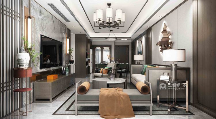150平水木清华新中式-悦心而栖，悦目而居-客厅效果图及设计说明