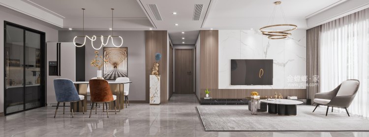 137平水木清华现代风格-简约轻奢-客厅效果图及设计说明