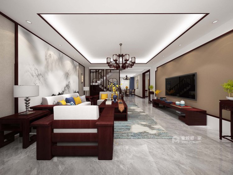 280平文景城中式风格-客厅效果图及设计说明