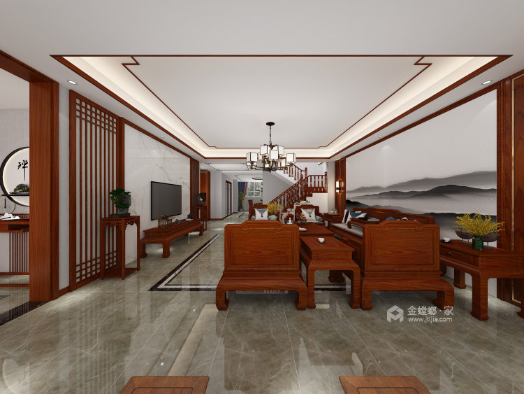 400平胜宏靓都新中式风格-客厅效果图及设计说明