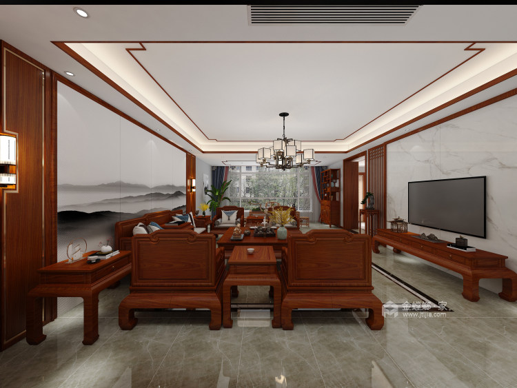 400平胜宏靓都新中式风格-客厅效果图及设计说明