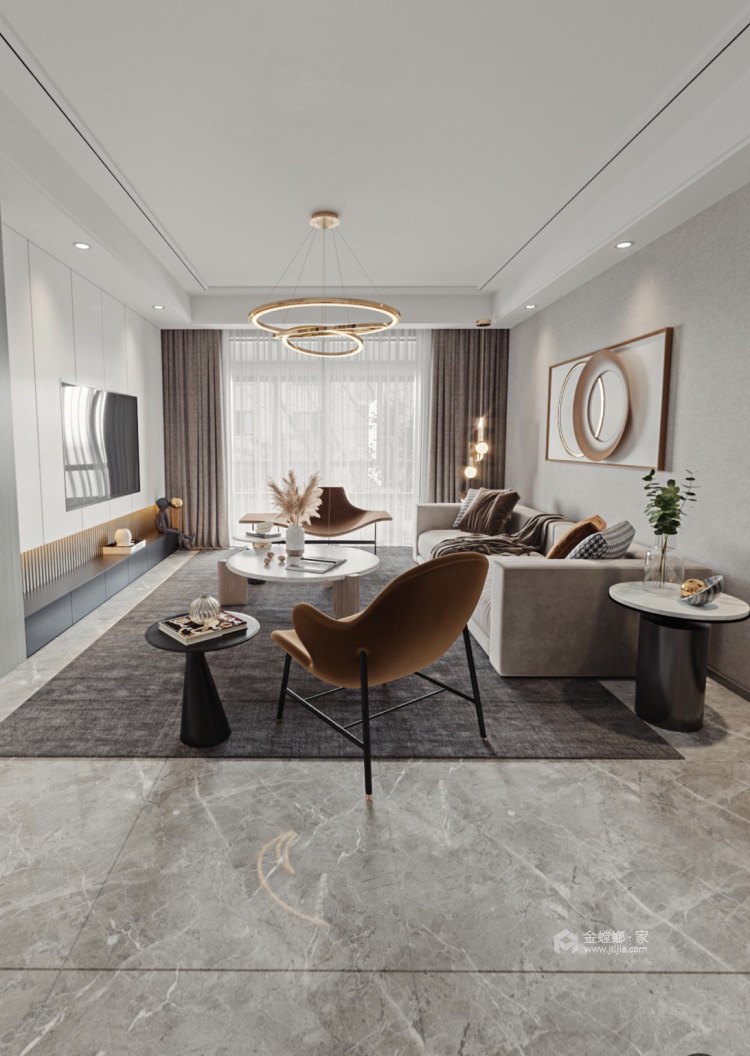 150平凤凰美地现代风格-美致空间-客厅效果图及设计说明