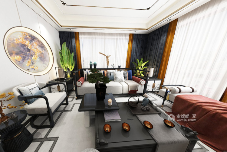 256平碧桂园新中式风格-客厅效果图及设计说明
