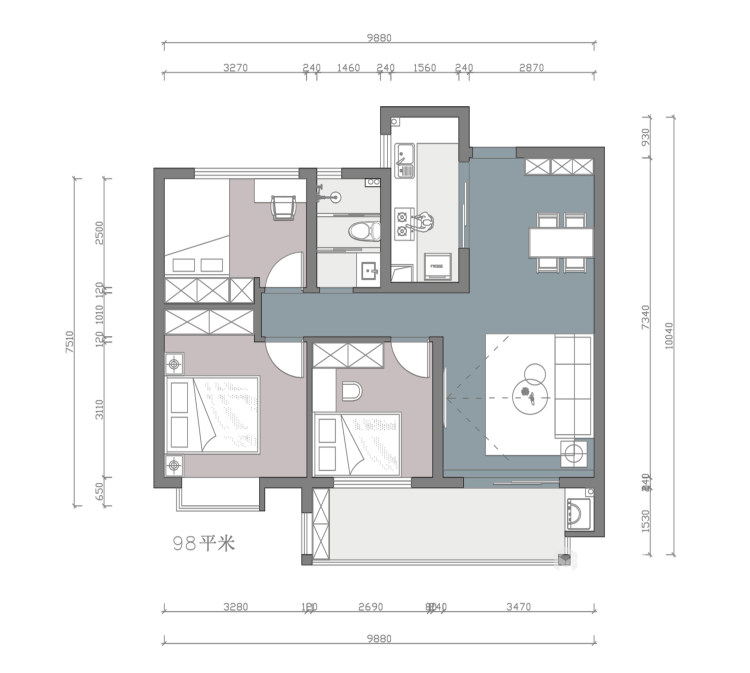 98平华府翡翠庄园现代风格-当下流行的生活家-平面设计图及设计说明