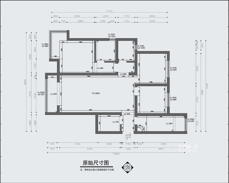 128平濮阳中央城现代风格-灰色调里的小浪漫-业主需求&原始结构图