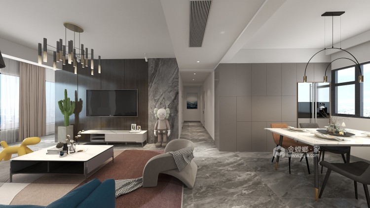 113平富力爱丁堡现代风格-灰色系现代风-客厅效果图及设计说明