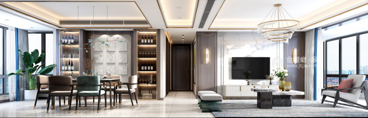 153平外滩一号新中式风格-阴阳平衡调和室内生态-客厅效果图及设计说明