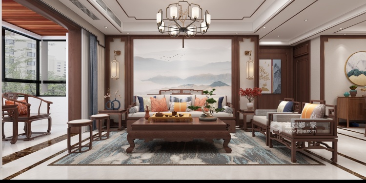 124平恒大悦珑湾中式风格-古典雅韵，清风明月好时光-客厅效果图及设计说明