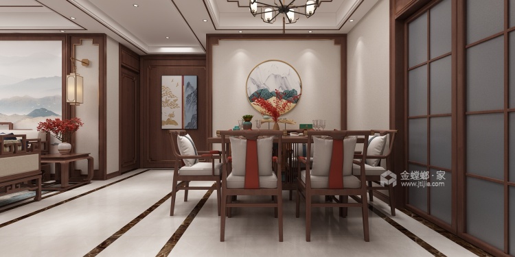 124平恒大悦珑湾中式风格-古典雅韵，清风明月好时光-餐厅效果图及设计说明