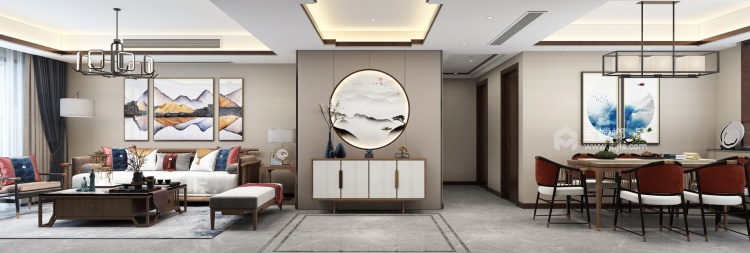 141平蔚蓝海岸新中式风格-写意东方美-客厅效果图及设计说明