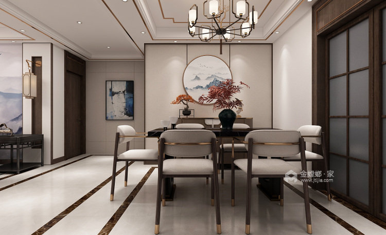 130平恒大悦珑湾新中式风格-山川，明月不及你-餐厅效果图及设计说明
