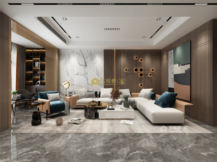 240平大众春江明月现代风格-打破传统的时尚亲子空间-客厅效果图及设计说明