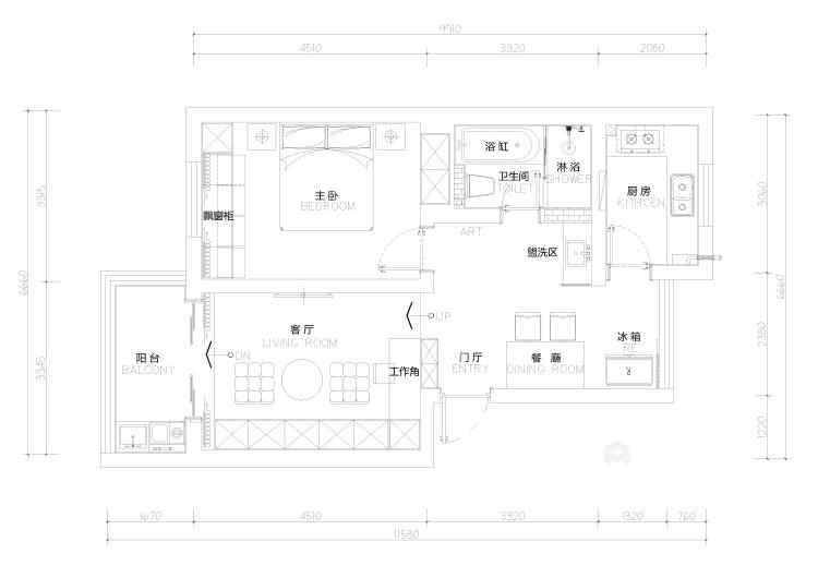 68平清凉东村新中式风格-在老房子里焕发新生-平面设计图及设计说明