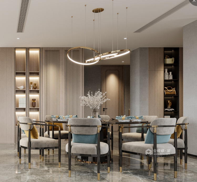296平仙人湖新中式风格-至美空间、精致生活-餐厅效果图及设计说明